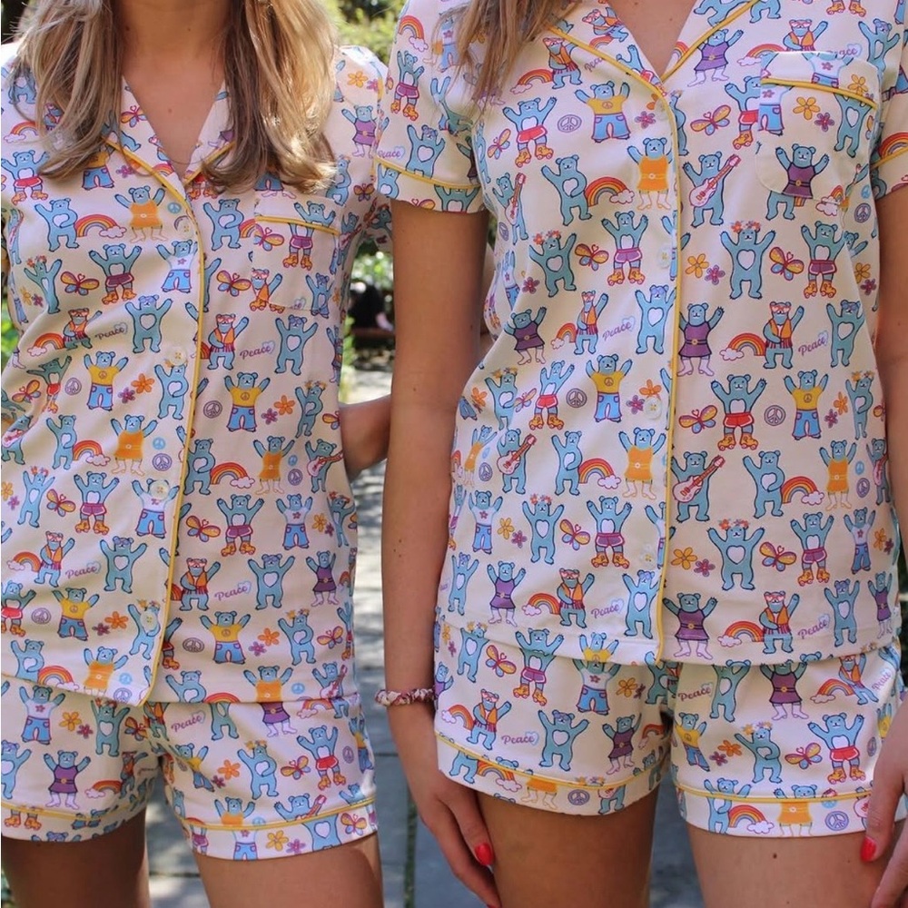 Roller Rabbit Teddy Bear Summer of Love Groovy Polo Pajamas